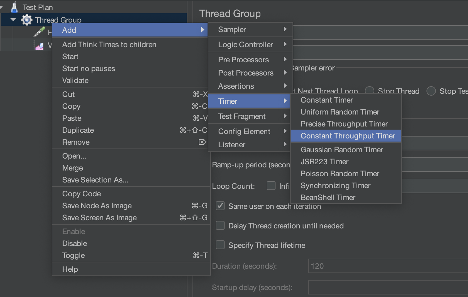 Constant throughput timer